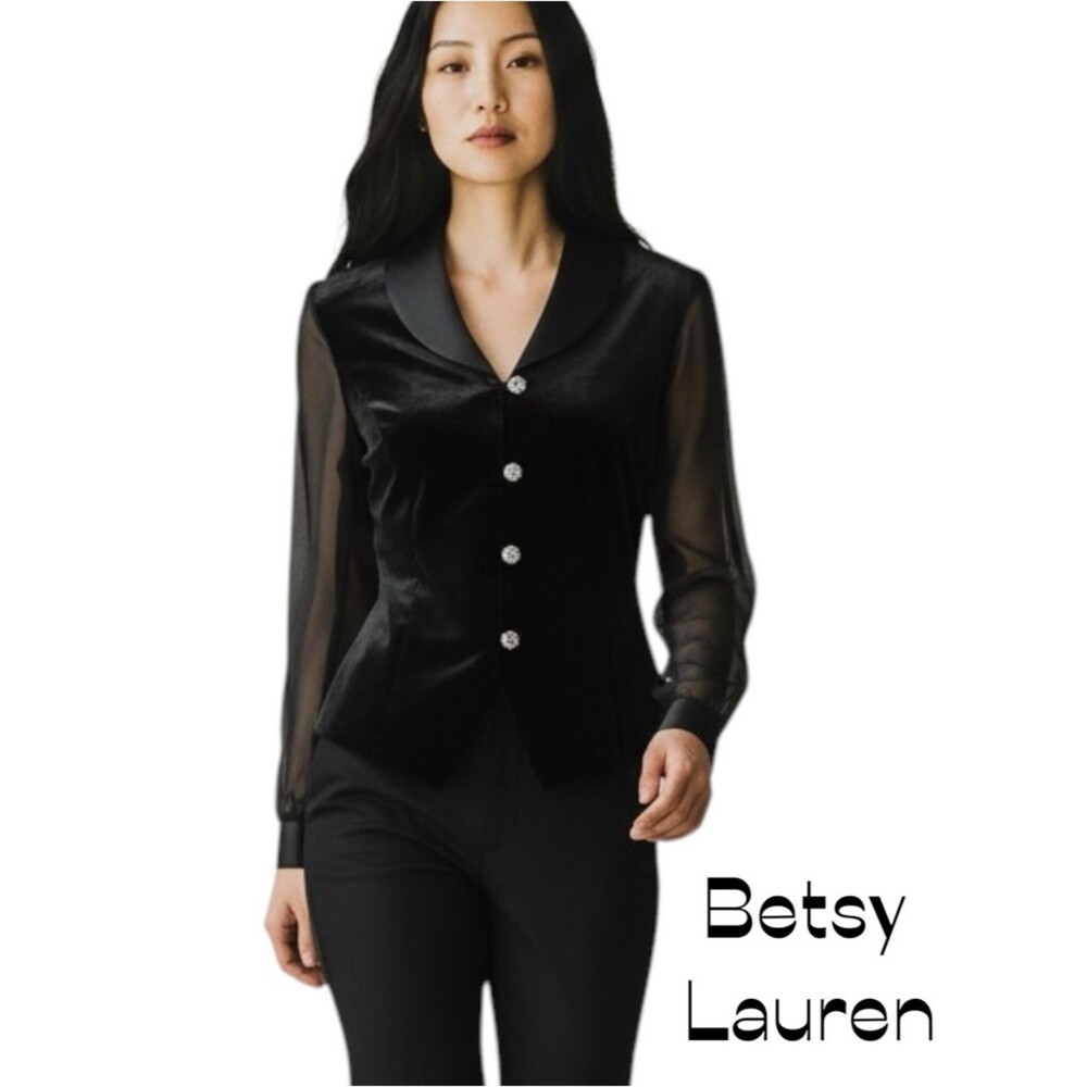 Betsy Lauren Black Velvet Vintage Jacket Size S WhimsiGoth Glam Witchy